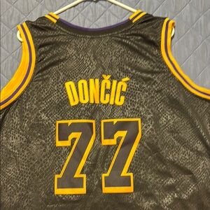 Black Snake Skin Los Angeles Lakers Dončić 77 Yellow & Purple Basketball Jersey